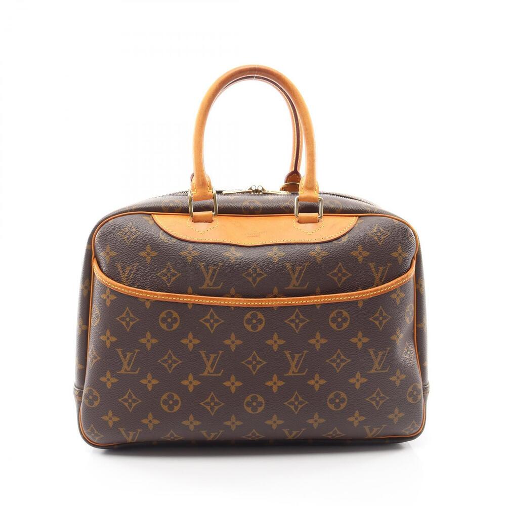 Louis Vuitton Deauville Bowling Vanity Top Handle Bag Canvas Leather Brown